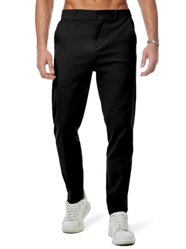 JMIERR Men's Stretch Chino Pants Business Casual Essentials Elastic Waist Relaxed Fit Tapered Cotton Twill Work Athletic Golf Dress Trousers, L, Black