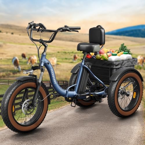 Electric Tricycle for Adults, 55 Miles Range Cargo Tricycle with Large Basket, 960W Max Rear Motor Electric Trike with 48V 648Wh Battery, 20