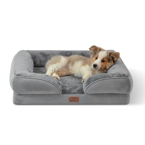 Bedsure Orthopedic Dog Bed Medium Size Dogs - Washable Medium Dog Cat Bed Waterproof, Comfort Pet Couch Sofa with Washable Removable Cover, Pets Bed with Nonskid Bottom, Grey, 28